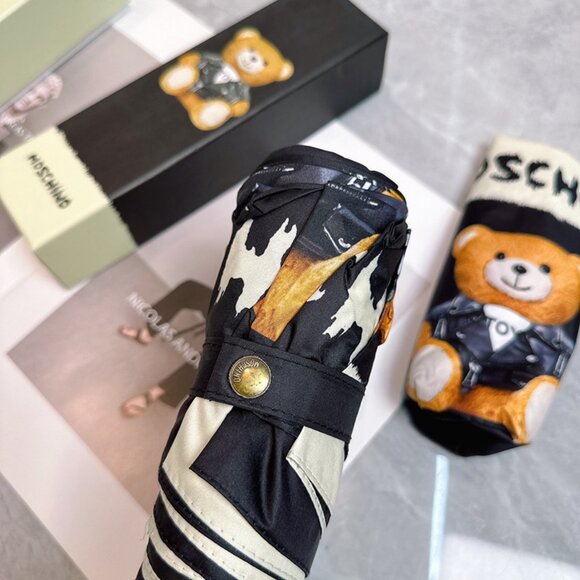 Moschino Black Biker Teddy Bear Folding Umbrella - Picture 7 of 9